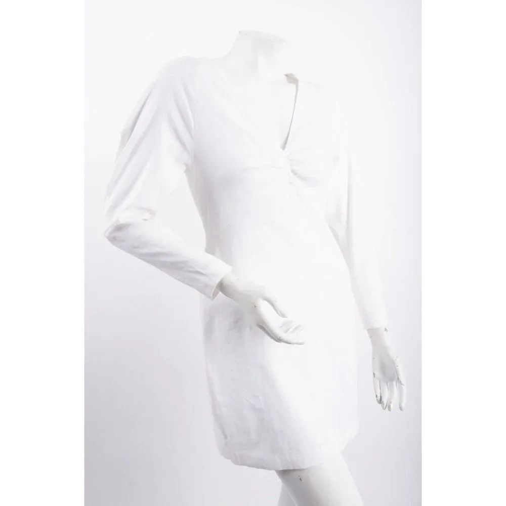 A.L.C. Womans Aila Gesso Dress Size 4 White V-Neck Puff Sleeve Linen Blend NWT - Picture 3 of 6
